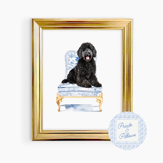 Black Doodle Art Print, Chinoiserie Dog, Preppy Dog Print,  Black Doodle art, Doodle Gift, Dog Mom Gift, Doodle Nursery Print, Dog Portrait