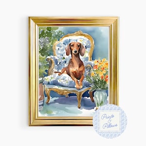 Dachshund Art Print, Grand Millennial Art, Dog Art Gift, Preppy Dog Prints, Dog Mom Gift, Doxie Lover Art, Dog Portrait, Dachshund Gifts