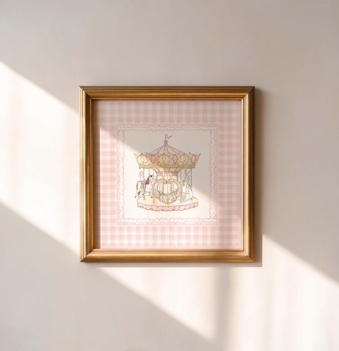 Pink Carousel Watercolor Print: Vintage Nursery Wall Art - Etsy