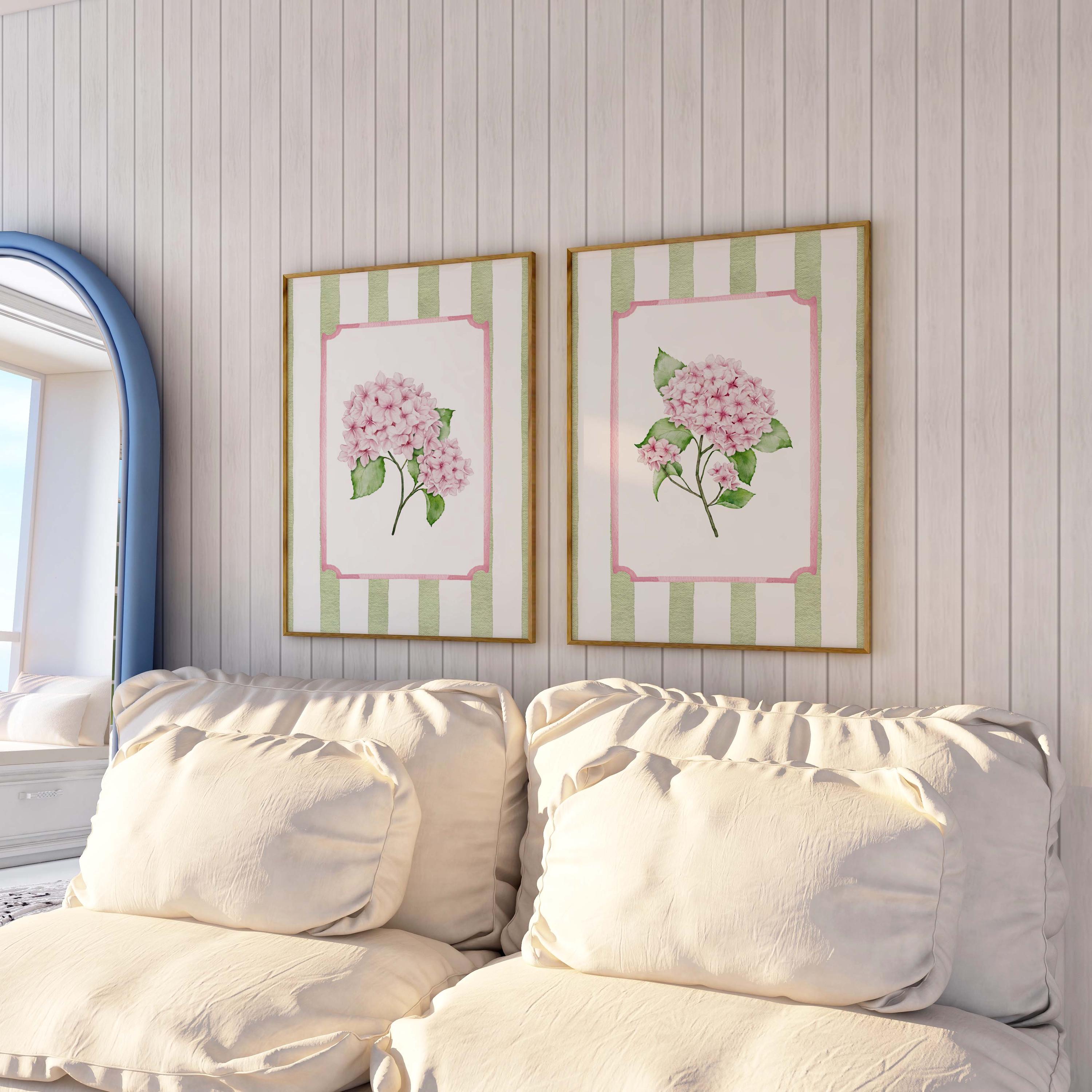Set of 2 Pink Hydrangea Wall Art Prints, Grandmillennial Floral Decor ...