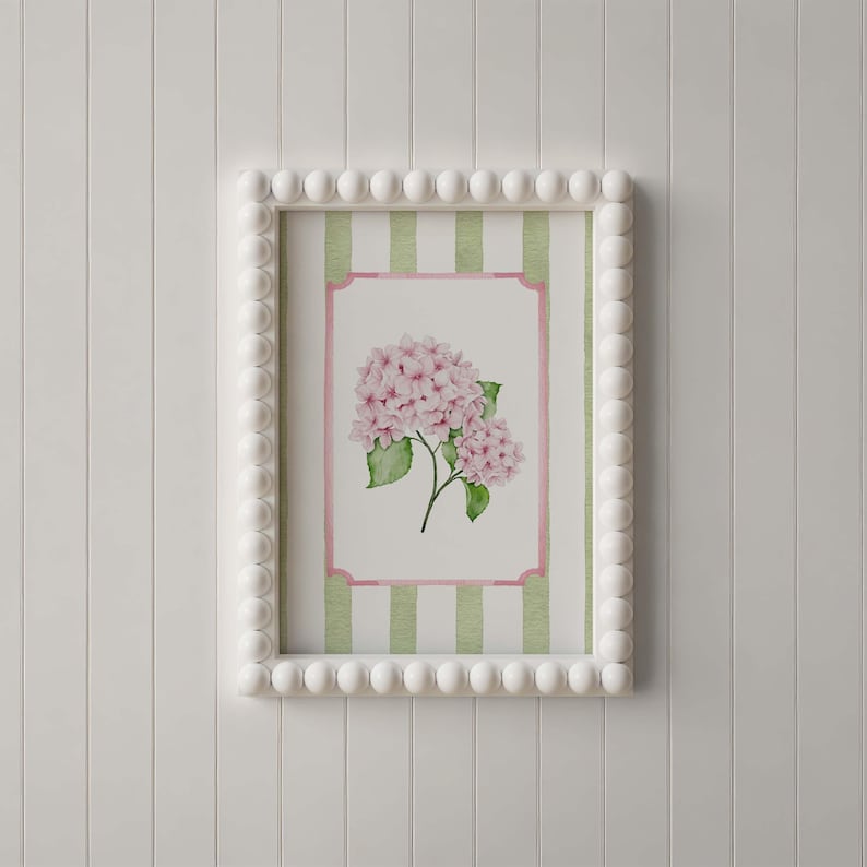 Set of 2 Pink Hydrangea Wall Art Prints, Grandmillennial Floral Decor ...