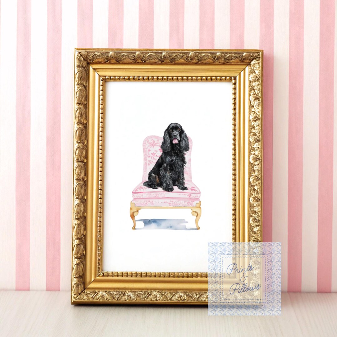 Black Cocker Spaniel Art Print, Chinoiserie Dog, Preppy Wall Decor, Dog ...