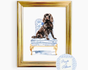 Boykin Spaniel Art Print, Chinoiserie Dog, Preppy Dog Prints, Dog Mom Gift, Spaniel Lover Art, Dog Portrait, Boykin Spaniel Gifts