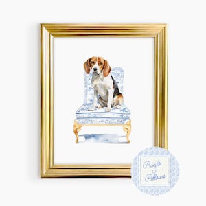 Beagle Art Print, Chinoiserie Dog, Preppy Dog Prints, Dog Mom Gift, Beagle Lover Art, Dog Portrait, Beagle Gifts