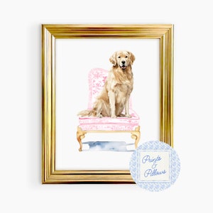 Golden Retriever Art Print, Vintage Dog, Grand Millennial Art, Vintage Nursery, Dog Sketch Print, Dog Portrait, Retriever Nursery