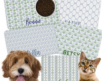 Personalized Floral Dog Bowl Mat: Grandmillennial Pet Placemat