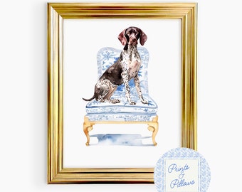 German Shorthaired Pointer Art Print, Chinoiserie Dog, Preppy Dog Print, Dog Mom Gift, German Pointer Lover Art, Dog Portrait, Pointer Gifts