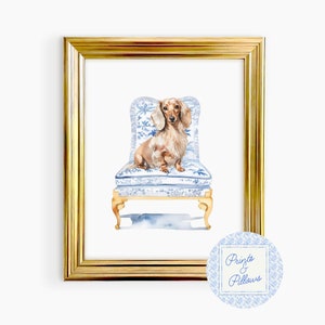 Dachshund Art Print, Chinoiserie Dog, Preppy Dog Prints, Dog Mom Gift, Doxie Lover Art, Dog Portrait, Dachshund Gifts