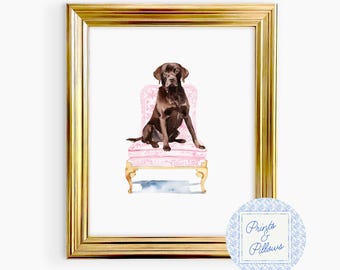 Chocolate Lab Art Print, Chinoiserie Dog, Preppy Dog Prints, Dog Mom Gift, Labrador Retriever Lover Art, Dog Portrait, Brown Labrador Gifts