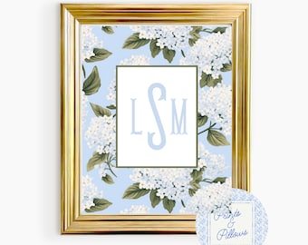 Monogram Nursery Print, Hydrangea Wall Art, Grand Millennial Decor, Girl Wall Art, Vintage Nursery Decor, Girl Nursery Prints