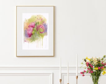 Original Aquarellmalerei von Rosen mit buntem Hintergrund