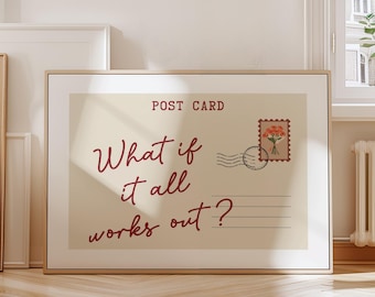 What If It All Works Out, Postcard Wall Art, Vintage Postcard Poster, Trendy Horizontal Print, Horizontal Poster, Digital Download