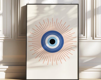 Evil Eye Print, Blue Evil Eye, Evil Eye Art, Printable Evil Eye, Evil Eye Poster, Minimalist Poster Art, Evil Eye Bohemian, Boho Wall Decor