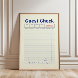 Impresión de recibo de invitado en blanco, arte de pared moderno, recibo de restaurante, decoración minimalista de cocina, póster de cafetería, regalo de inauguración de casa, descarga digital
