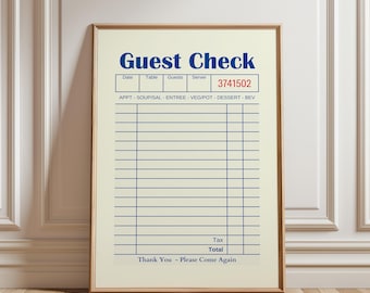 Trendige Wandkunst für Gäste, Restaurant Quittung, minimalistische Küchendeko, Cafe Poster, Housewarminggeschenk, digitaler Download