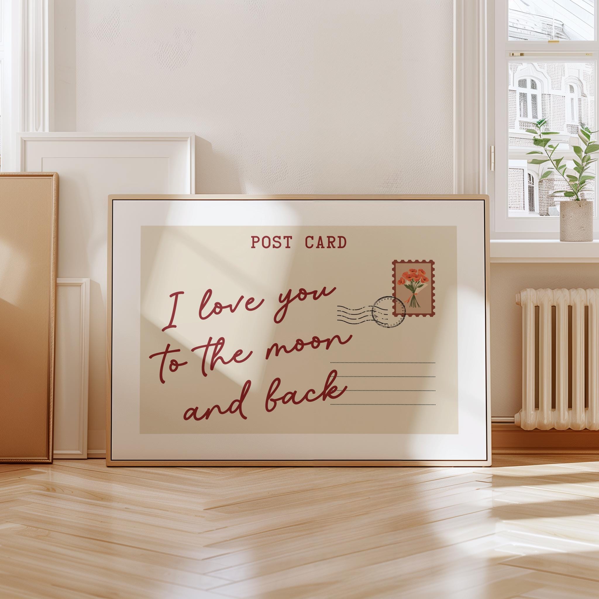 I Love You to the Moon and Back, Postcard Wall Art, Vintage Postcard Poster, Trendy Horizontal Print, Horizontal Poster, Digital Download