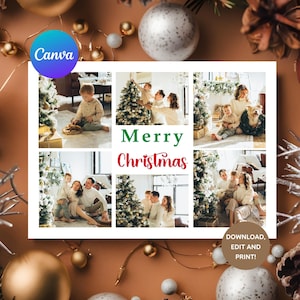 Plantilla de tarjeta fotográfica navideña, tarjeta digital de Feliz Navidad, tarjeta fotográfica navideña moderna, tarjeta festiva con foto 2025, plantilla editable de Canva