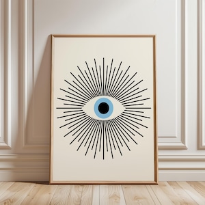 Evil Eye Print, Blue Evil Eye, Evil Eye Art, Bohemian Poster, Printable Evil Eye, Evil Eye Poster, Minimalist Poster Art, Digital Download