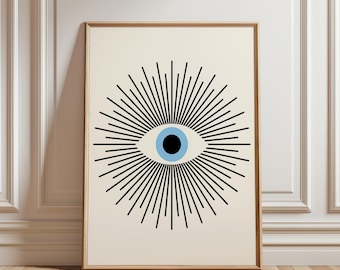 Evil Eye Print, Blue Evil Eye, Evil Eye Art, Bohemian Poster, Printable Evil Eye, Evil Eye Poster, Minimalist Poster Art, Digital Download
