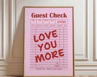 Romantic Guest Check Art Print, Love You More Print, Love You More Guest Check Print, Trendy Wall Art, Digital Art, Guest Check Wall Art