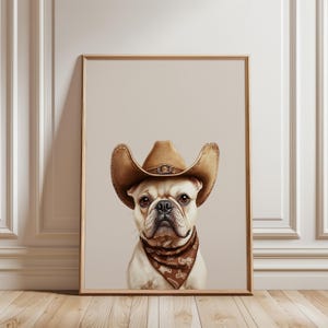 Bulldog Dog Cowgirl Hat Print, French Bulldog Aesthetic Print, Western Trendy Wall Art, Western Art, Western Print, Dog Lover Gift Poster