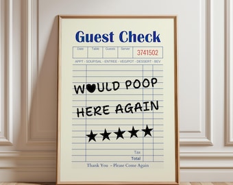 Volvería a hacer caca aquí, arte divertido para el baño, humor para el baño, letrero divertido para el baño, arte imprimible para la pared, póster divertido, descarga digital