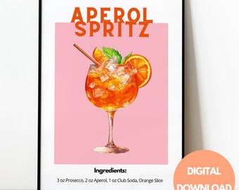 Aperol Spritz Print, Aperol Spritz Decor, Aperol Spritz Poster, Retro Cocktail Print, Barwagen Kunst, Cocktail Print, Cocktail Poster