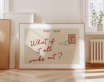What If It All Works Out, Postcard Wall Art, Vintage Postcard Poster, Trendy Horizontal Print, Horizontal Poster, Digital Download