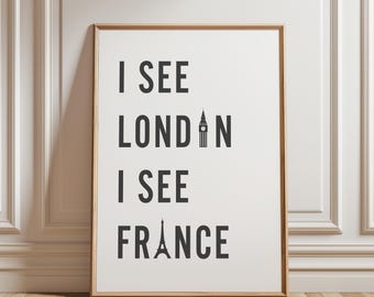 I See London I See France Poster, I See London I See France, Funny Bathroom Print, Bathroom Decor, Funny Toilet Wall Art, Digital Download