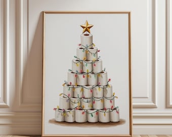 Funny Christmas Bathroom Print, Printable Toilet Paper Tree Wall Art, Humorous Holiday Home Decor, Quirky Seasonal Powder Room Artwork