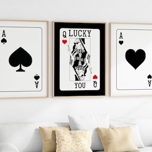 Set di arte da parete retrò, set di arte da parete alla moda, poster Lucky You, arte da parete della galleria, arte da parete funky, arte da parete di carte da gioco, arte da parete minimale