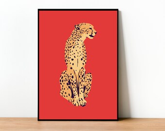 Red Cheetah Poster, Cheetah Print, Cheetah Art, Leopard Print, Animal Wall Art, Leopard Wall Art, Boho Home Decor, Boho Poster, Artwork