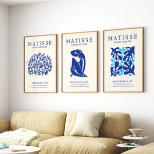 Blue Matisse Print Set of 3, Blue Matisse Wall Art, Blue Matisse Poster, 3 Piece Wall Art, Henri Matisse Digital Print, Matisse Wall Decor