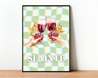 Slainte Poster, Slainte Sign, Slainte Wall Art, Slainte Digital Print, Champagne Wall Art, Cheers Print, Retro Wall Art, Irish Art, Bar Cart
