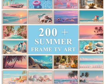200+ Sommer Rahmen TV Art Mega Bundle, Küstenstrand Wanddekor, Samsung Display, Pastellästhetik druckbar, digitaler Download