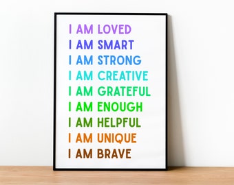 Affermazioni per bambini/Affermazioni per bambini/Poster per aule/Io sono Affermazioni/Poster di affermazione/Arredamento scolastico per la casa/Sono Smart Loved