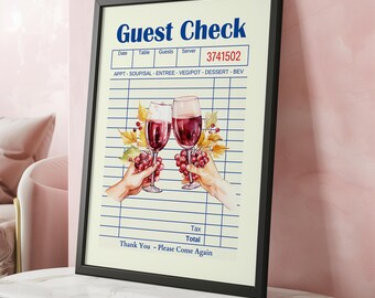 Guest Check Cheers Cocktail Print, Bar Cart Print, Preppy Cocktail Print, Guest Check Cheers Wall Art, Preppy Cocktail Print, Kitchen Art