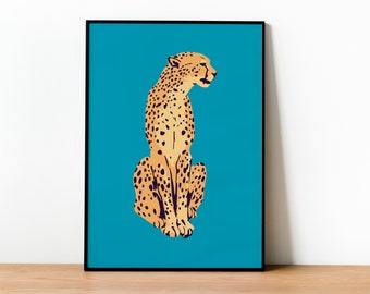 Blue Cheetah Poster, Cheetah Print, Cheetah Art, Leopard Print, Animal Wall Art, Leopard Wall Art, Boho Home Decor, Boho Poster, Artwork