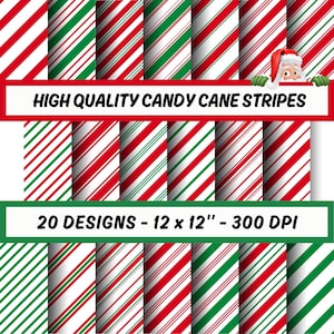 Seamless Candy Cane Stripe Bundle, Christmas Paper, Red Green Printable Pack, Holiday Scrapbook Set, Digital Download