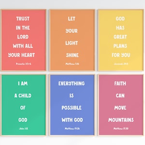 Kids Bible Verse Poster Bundle 6, Scripture Poster, Christian Education, Church, Sunday School Decor, Kids Bible Art, Church Class Decor