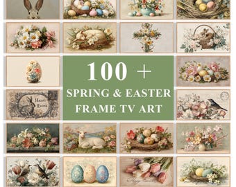 100+ Spring & Easter Frame TV Art, Vintage Bunny Lamb Botanical Illustrations, Pastel Cottagecore Wall Decor, Samsung Frame Compatible