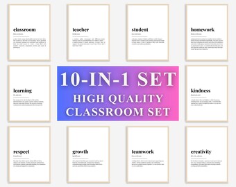 Klassenzimmer Definition Poster Set von 10 druckbare, inspirierende Lehrer Wandkunst, Grundschuldekoration, Schulanfang, digitaler Download