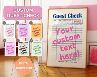 Custom Guest Check Art Print, Trendy Wall Art, Guest Check Print, Digital Art, Guest Check Wall Art, Custom Gift Wall Art, Personalized Gift