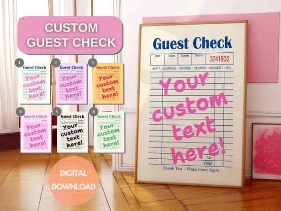 Custom Guest Check Art Print, Trendy Wall Art, Guest Check Print, Digital Art, Guest Check Wall Art, Custom Gift Wall Art, Personalized Gift