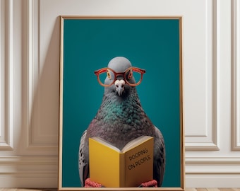 Funny Pigeon Reading Pooping on People, Funny Toilet Bathroom Humor Sign, Funny Home Decor, Trendy Bathroom Humor Art, Digital Download