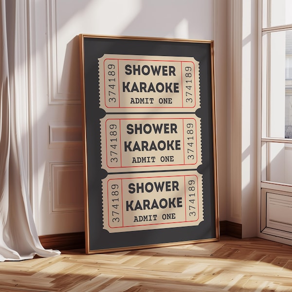 Shower Karaoke Ticket Print, Funny Bathroom Wall Art, Admit One Sign, Retro Poster, Music Lover Gift, Quirky Decor, Digital Download