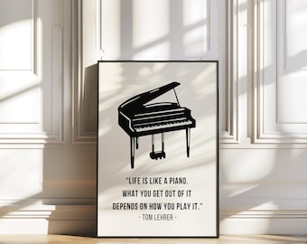 Piano Print, Piano Poster, Gift For Pianist, Pianist Wall Art, Music Wall Art, Inspiration Quote, Music Room Decor, Music Poster, Printable
