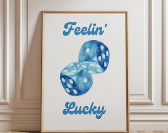 Dice Feeling Lucky Poster, Retro Dice Art Print, Trendy Retro Wall Art, Retro Feeling Lucky Art, Feeling Lucky Print, Digital Download