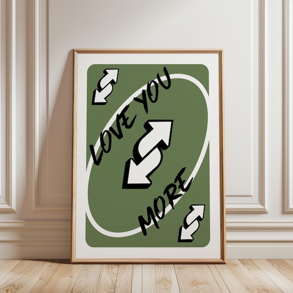 Love You More Print, Green Playing Card Wall Art, Reverse Card Print, Playing Card Poster, Retro Playing Card, Digital Download