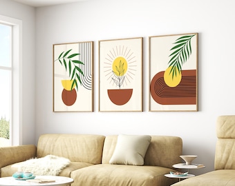 Boho Abstract Wall Art Print Set of 3, Boho Print, Boho Wall Art, Boho Set of 3, Abstract Poster, Minimalist Wall Set, Boho Sun Wall Art